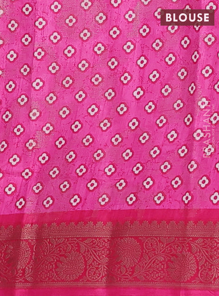 Semi dola saree pink with allover zari weaves & floral prints and zari woven border