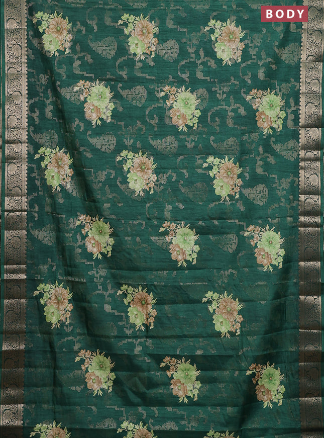 Semi dola saree bottle green with allover zari weaves & floral prints and zari woven border