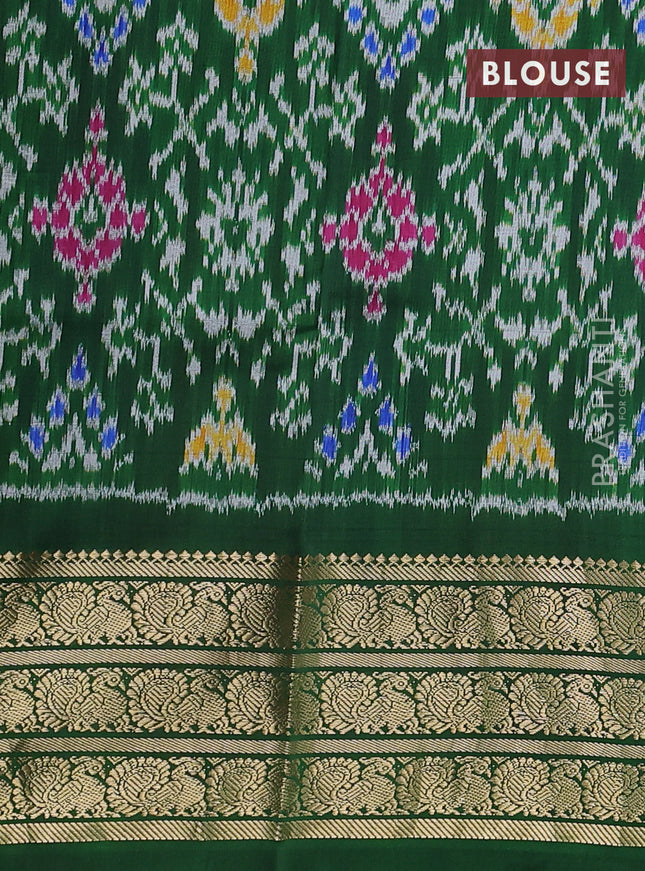 Pure pochampally silk saree grey and green with allover floral digital prints and temple design annam zari woven border