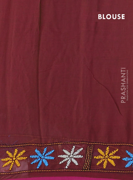 Cotton saree dual shade of maroon with kantha stitch work and kantha stitch work pallu