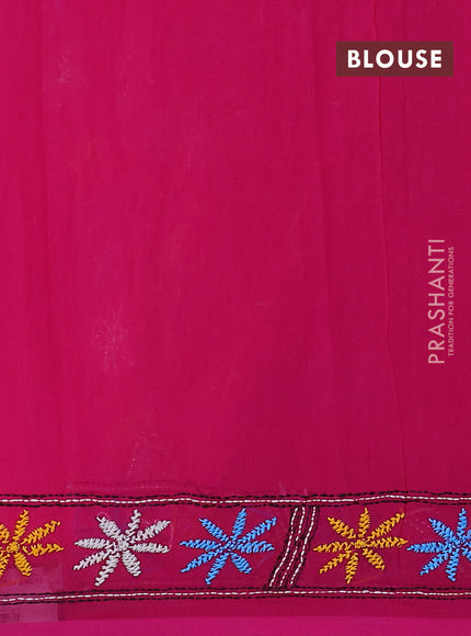 Cotton saree pink with kantha stitch work and kantha stitch work pallu