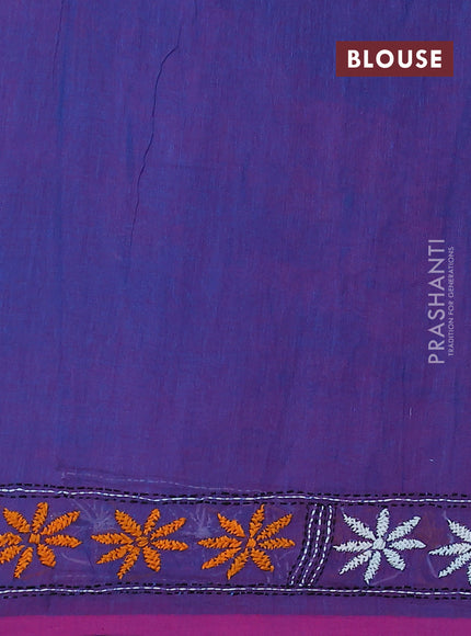 Cotton saree purple with kantha stitch work and kantha stitch work pallu