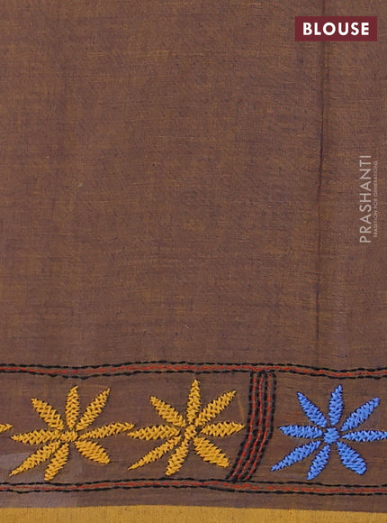 Cotton saree dual shade of violet with kantha stitch work and kantha stitch work pallu