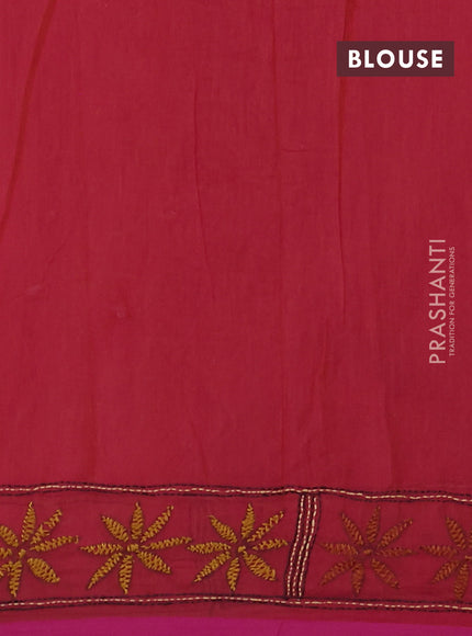 Cotton saree red and pink with kantha stitch work and kantha stitch work pallu