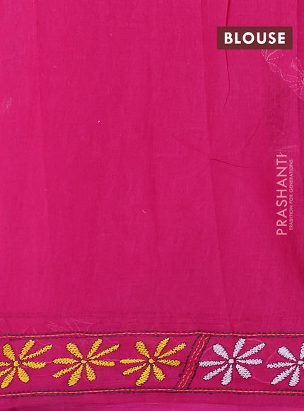 Cotton saree pink with kantha stitch work and kantha stitch work pallu