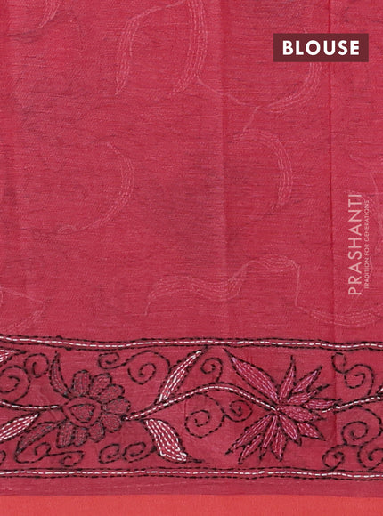 Cotton saree mauve pink with kantha stitch work and kantha stitch work pallu