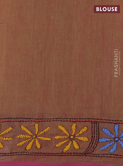 Cotton saree dark mustard with kantha stitch work and kantha stitch work pallu
