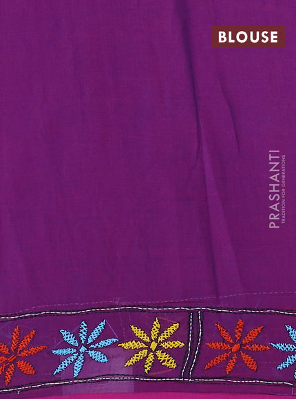 Cotton saree purple with kantha stitch work and kantha stitch work pallu