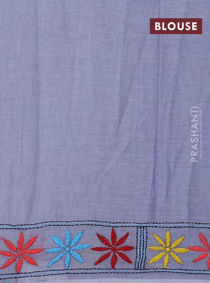 Cotton saree grey with kantha stitch work and kantha stitch work pallu