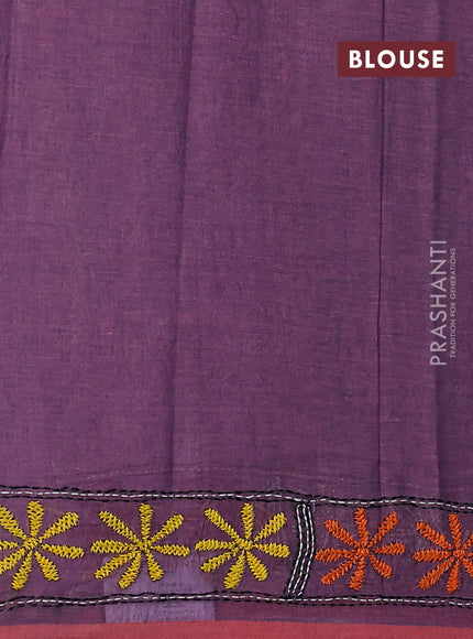 Cotton saree pastel purple with kantha stitch work and kantha stitch work pallu