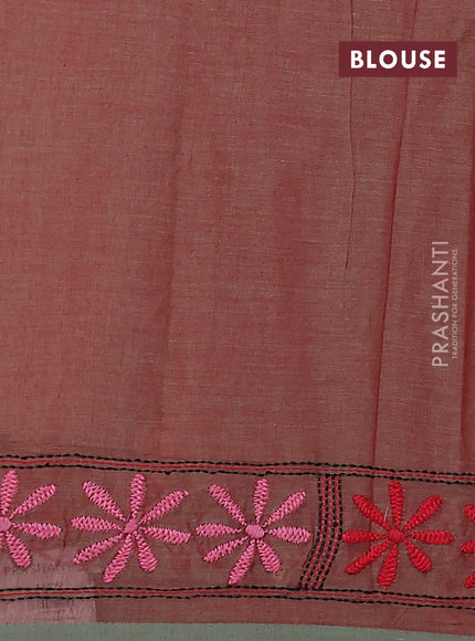 Cotton saree dual shade of maroon and pastel green with kantha stitch work and kantha stitch work pallu