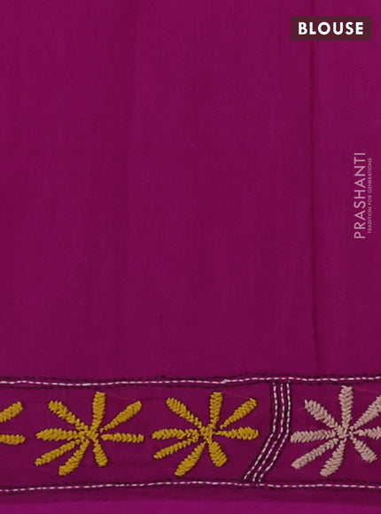 Cotton saree pink with kantha stitch work and kantha stitch work pallu