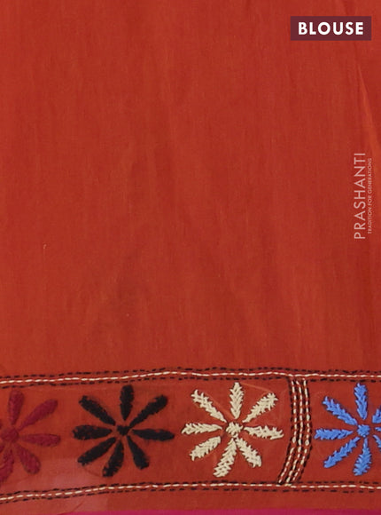 Cotton saree rustic orange and pink with kantha stitch work and kantha stitch work pallu