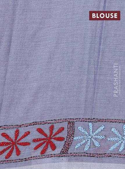 Cotton saree grey with kantha stitch work and kantha stitch work pallu