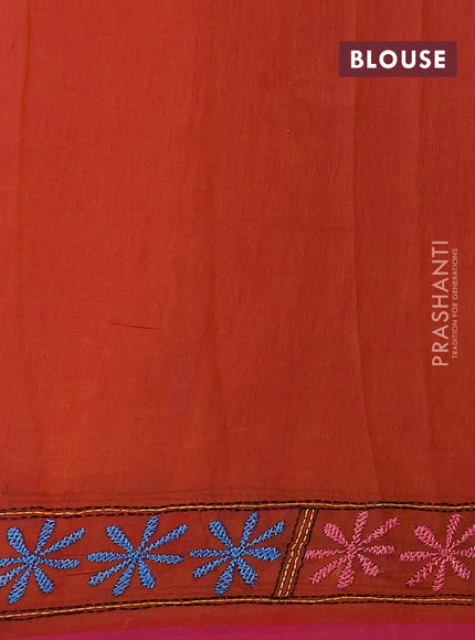 Cotton saree dark mustard with kantha stitch work and kantha stitch work pallu
