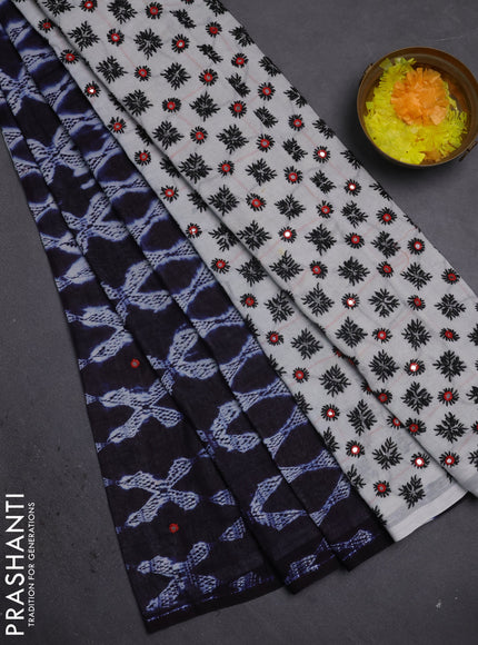 Cotton saree black and off white with allover shibori prints & mirror work and kantha stitch work pallu