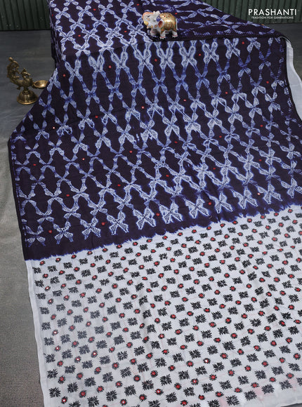 Cotton saree black and off white with allover shibori prints & mirror work and kantha stitch work pallu