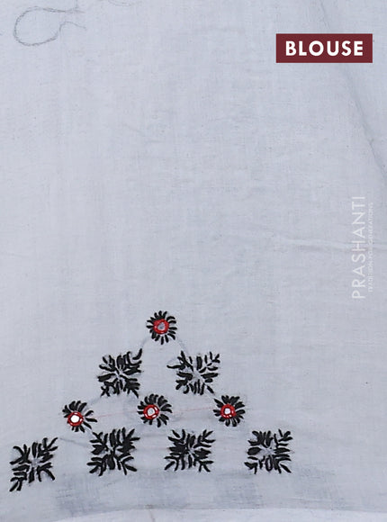 Cotton saree black and off white with allover shibori prints & mirror work and kantha stitch work pallu