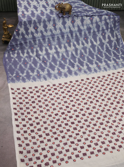 Cotton saree grey and cream with allover shibori prints & mirror work and kantha stitch work pallu