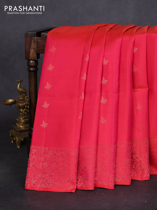 Pure soft silk saree pinkish orange with zari woven buttas and rich zari woven border