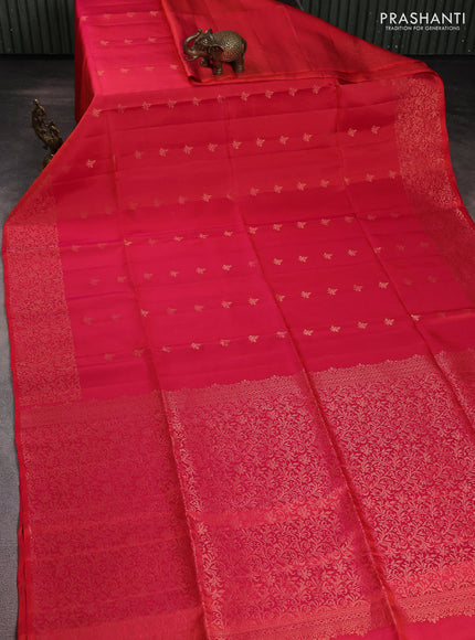 Pure soft silk saree pinkish orange with zari woven buttas and rich zari woven border
