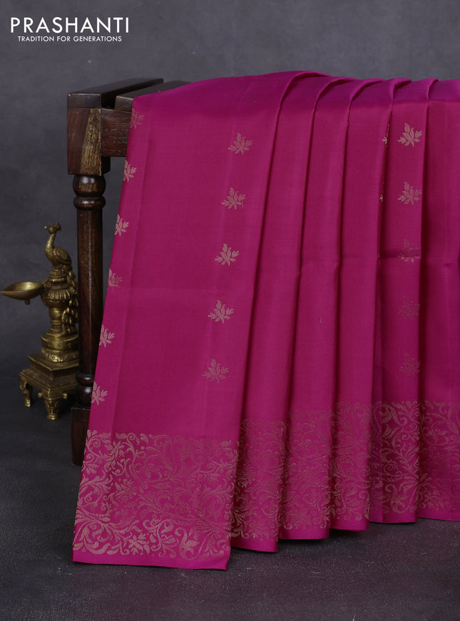 Pure soft silk saree pink with zari woven buttas and rich zari woven border