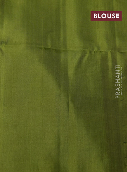 Pure soft silk saree red and mehendi green with allover zari weaves and long zari woven border