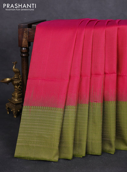Pure soft silk saree pink and mehendi green with allover zari weaves and long zari woven border