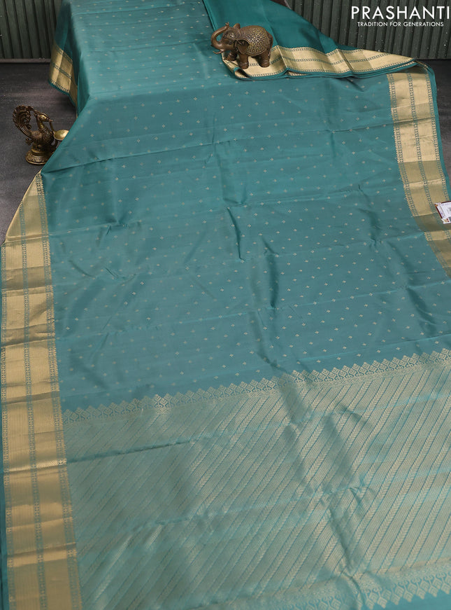 Pure soft silk saree pastel green shade with allover zari woven buttas and zari woven border