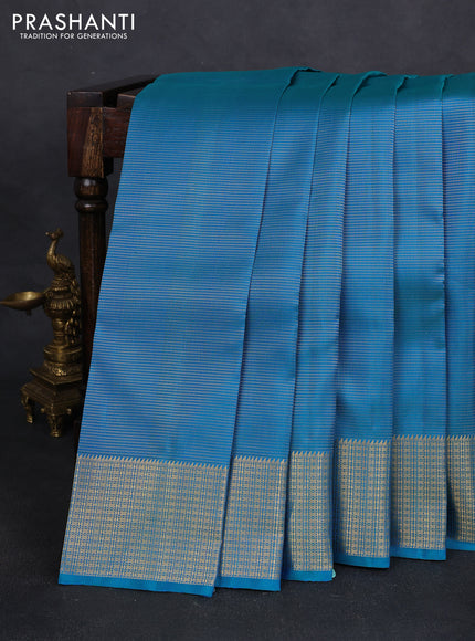 Pure soft silk saree cs blue with allover zari brocade weaves and zari woven border