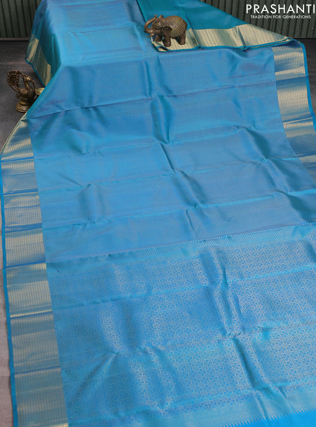 Pure soft silk saree cs blue with allover zari brocade weaves and zari woven border