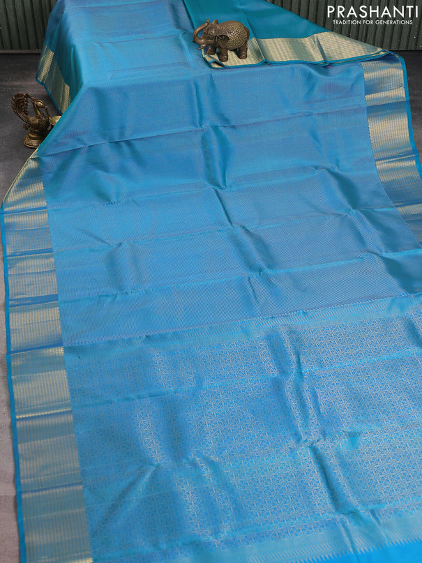 Pure soft silk saree cs blue with allover zari brocade weaves and zari woven border