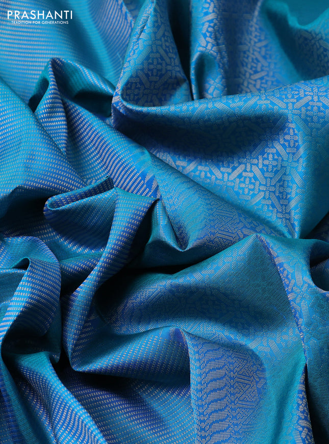 Pure soft silk saree cs blue with allover zari brocade weaves and zari woven border