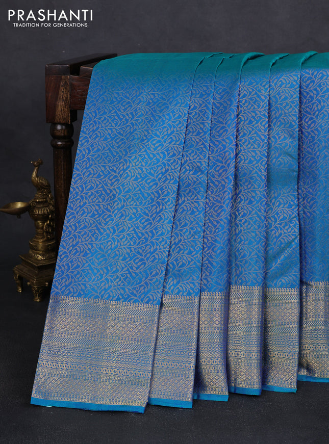 Pure soft silk saree cs blue with allover zari brocade weaves and zari woven buttas