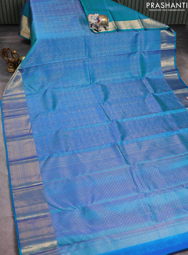 Pure soft silk saree cs blue with allover zari brocade weaves and zari woven buttas