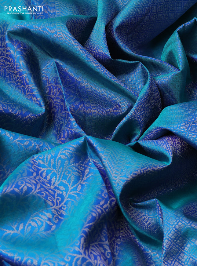 Pure soft silk saree cs blue with allover zari brocade weaves and zari woven buttas