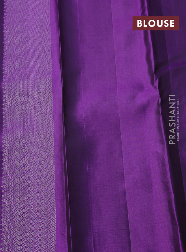 Pure soft silk saree violet with allover silver zari ckecked pattern and long silver zari woven border