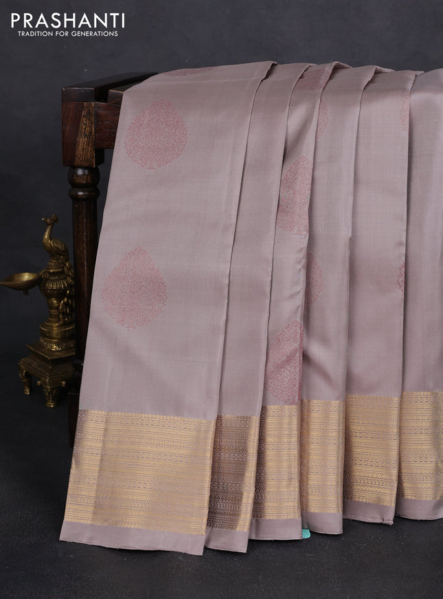 Pure soft silk saree beige with thread zari woven buttas and zari woven border