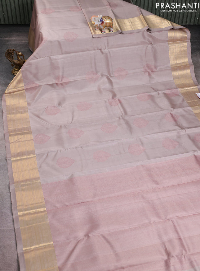 Pure soft silk saree beige with thread zari woven buttas and zari woven border