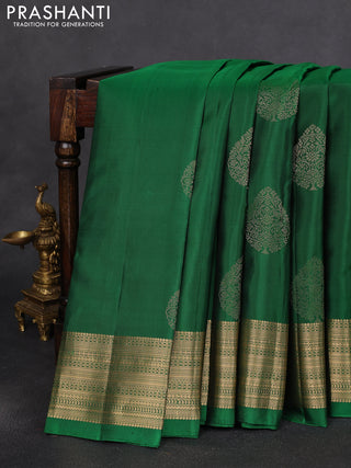Pure soft silk saree green with thread zari woven buttas and zari woven border