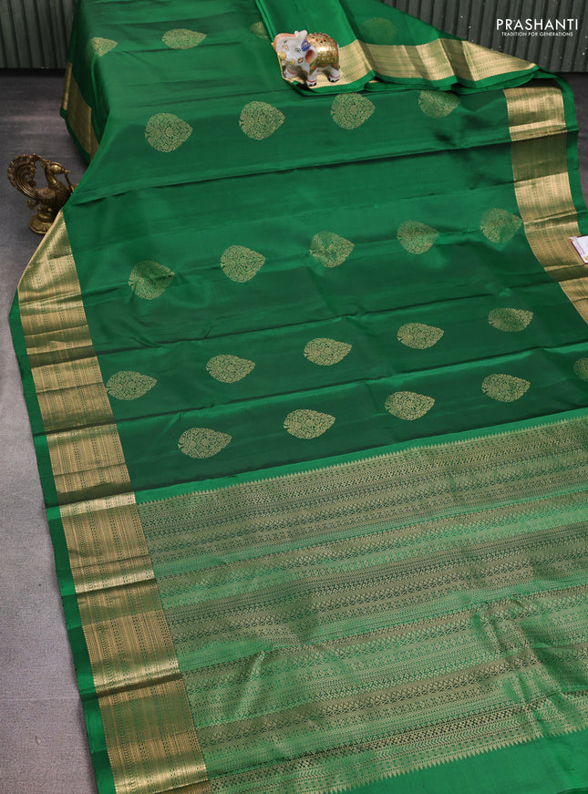 Pure soft silk saree green with thread zari woven buttas and zari woven border