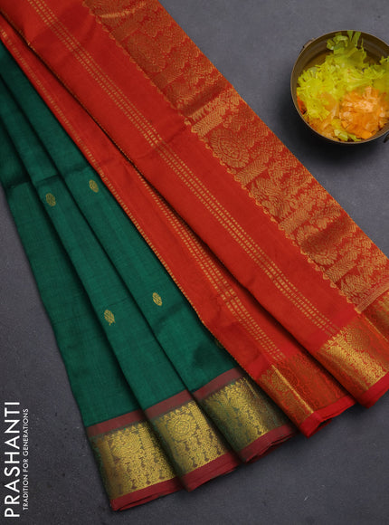 Silk cotton saree green and red with zari woven buttas and zari woven border