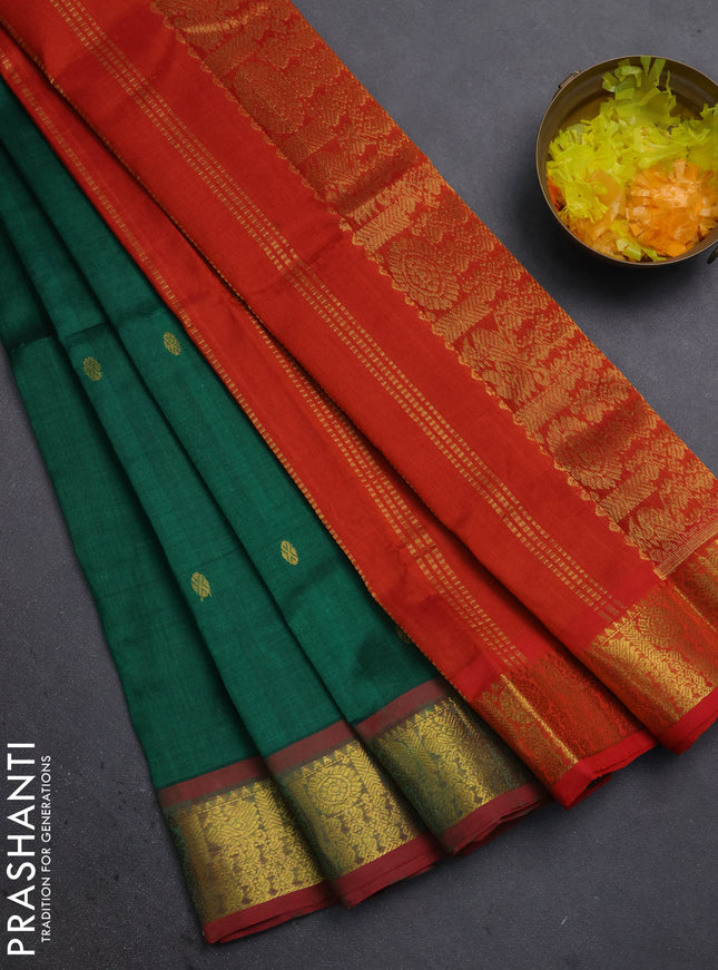 Silk cotton saree green and red with zari woven buttas and zari woven border