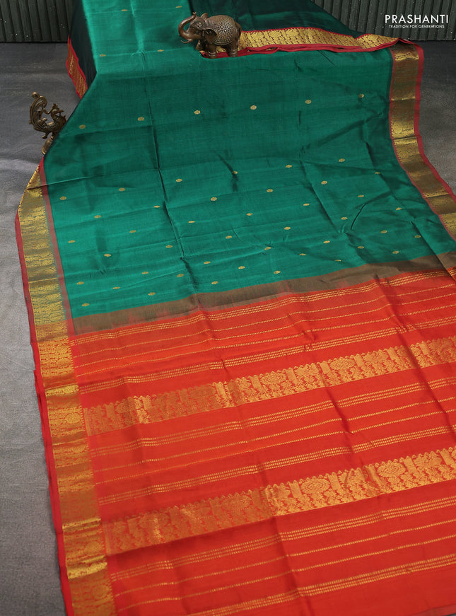 Silk cotton saree green and red with zari woven buttas and zari woven border