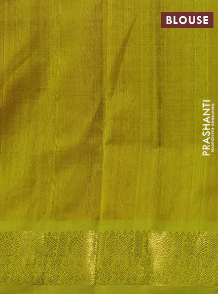 Silk cotton saree red and light green with zari woven buttas and annam zari woven border