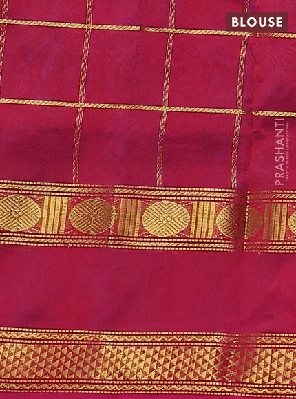 Silk cotton saree peacock blue and pink with allover zari woven checks pattern and rettapet zari woven border