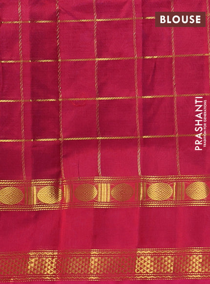 Silk cotton saree peacock blue and pink with allover zari woven checks pattern and zari woven border