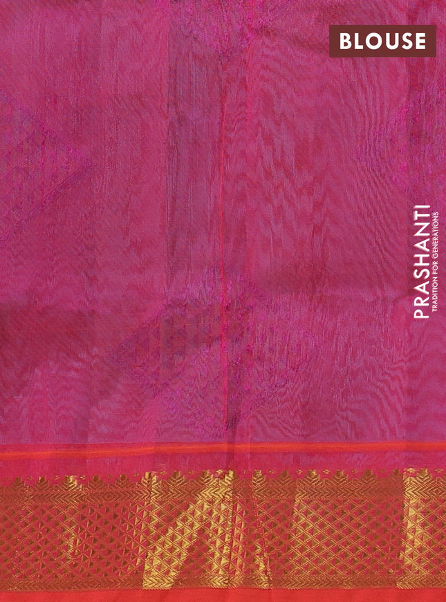 Silk cotton saree teal blue and dual shade of pinkish orange with allover self emboss jacquard and zari woven border