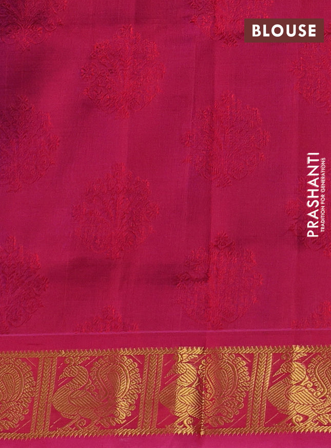 Silk cotton saree blue and pink with allover self emboss jacquard and annam zari woven border