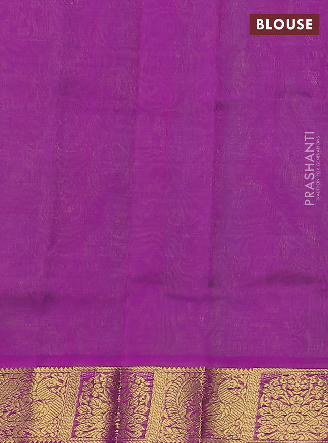 Silk cotton saree dual shade of green and magenta pink with allover self emboss jacquard and annam zari woven border